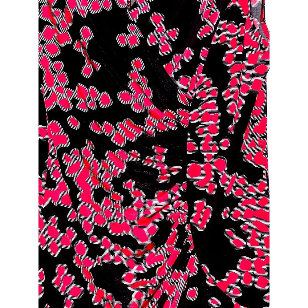 Dana Buchman XL Sleeveless Black Red Ruched Floral Dress Career Night Out - Picture 11 of 15